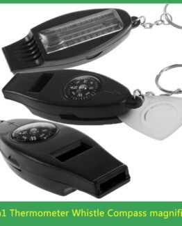 Black 4in1 Mini Survival Tool Thermometer Whistle Compass free shipping
